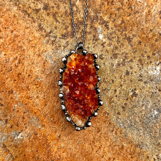 Citrine Druzy Freeform Statement Pendant Necklace EP-034-J