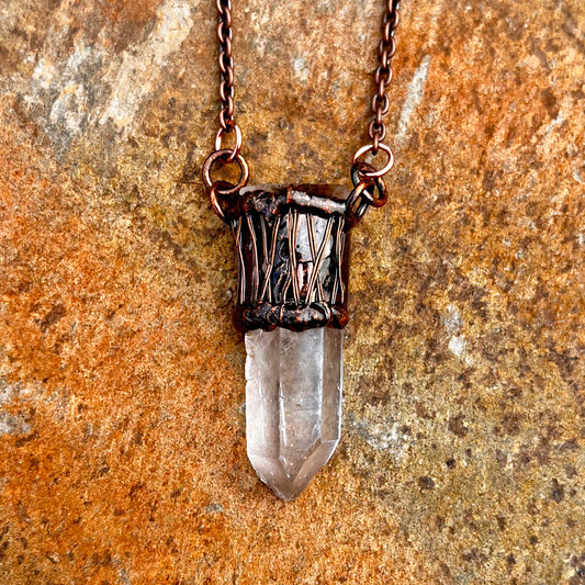 Clear Quartz Point Statement Gothic Drum Pendant Necklace EP-035