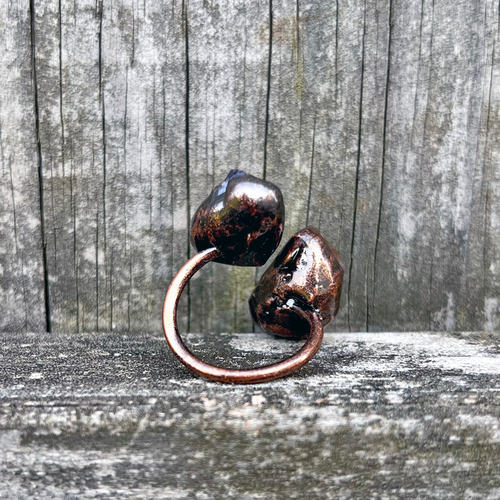 Raw Amethyst and Citrine Antiqued Copper Open Ring ER-002