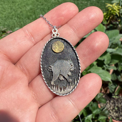 Moonlight Prowler Jimothy Raccoon Pendant Necklace