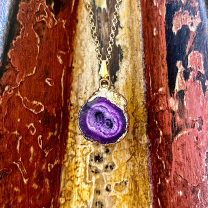 Purple Agate Druzy Slice Gold-Plated Pendant Necklace GN-023-B-2