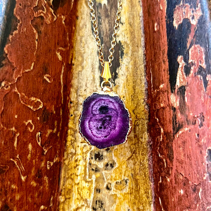 Purple Agate Druzy Slice Gold-Plated Pendant Necklace GN-023-B-2