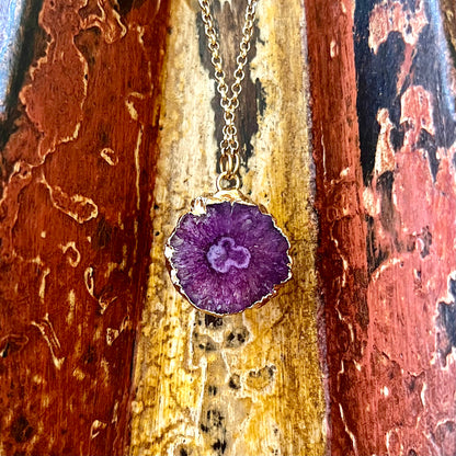 Purple Agate Druzy Slice Gold-Plated Pendant Necklace GN-023-B-3