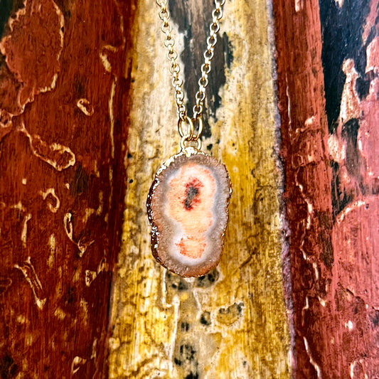 Orange Agate Druzy Slice Gold-Plated Pendant Necklace GN-023-C-1