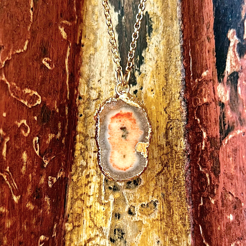 Orange Agate Druzy Slice Gold-Plated Pendant Necklace GN-023-C-1