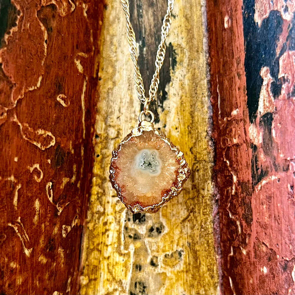 Orange Agate Druzy Slice Gold-Plated Pendant Necklace GN-023-C-3