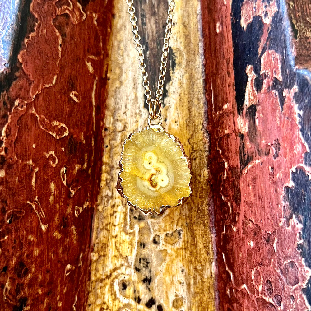Yellow Agate Druzy Slice Gold-Plated Pendant Necklace GN-023-G-1