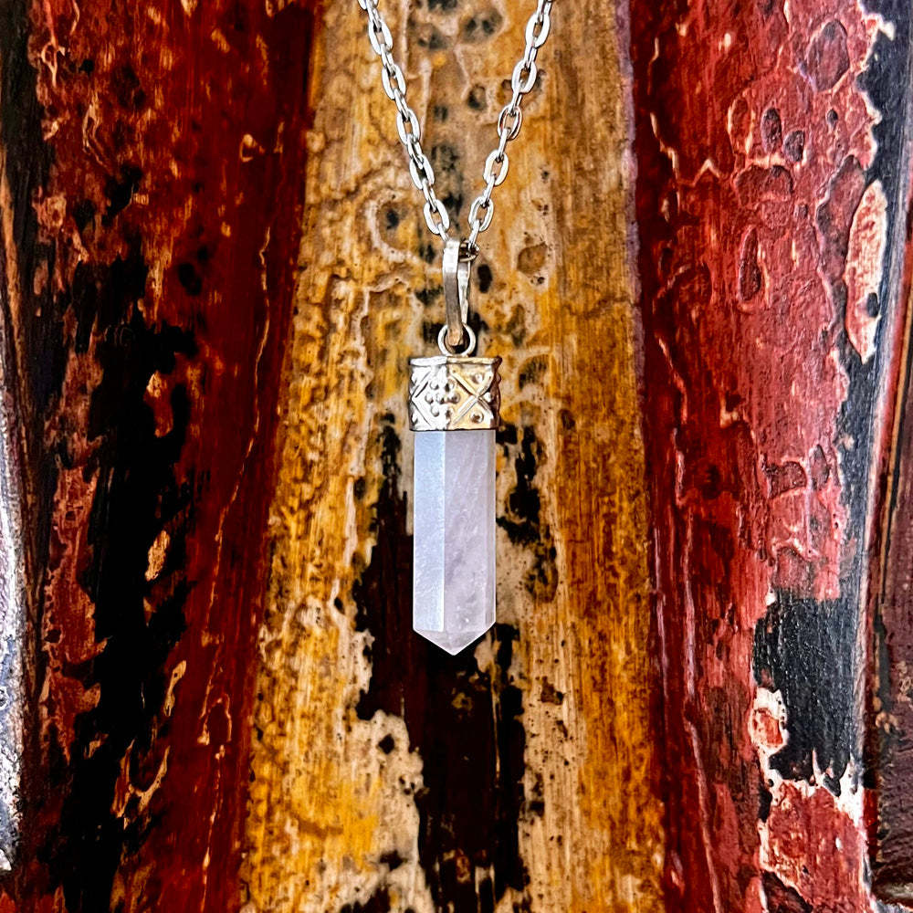 Rose Quartz Natural Gemstone Point Alpaca Silver Pendant Necklace GN-024-B