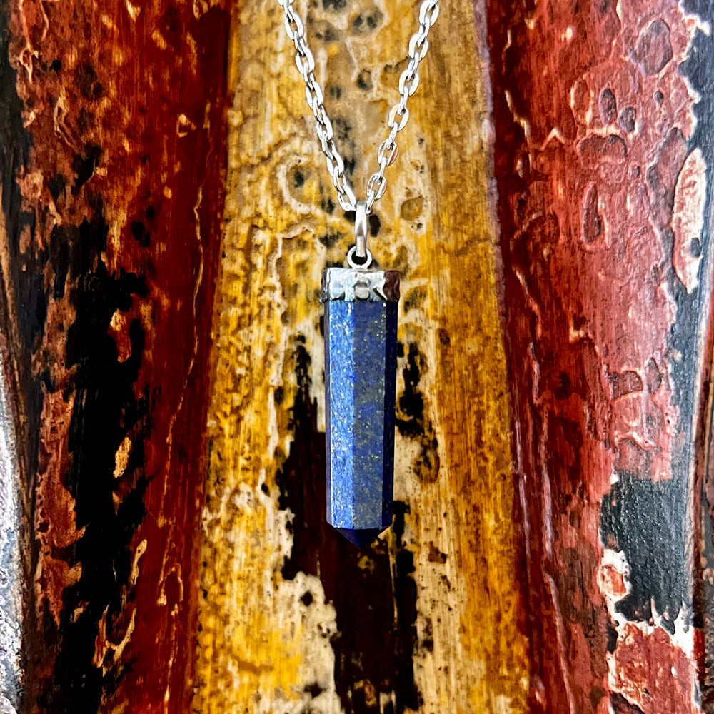 Lapis Lazuli Natural Gemstone Point Alpaca Silver Pendant Necklace GN-024-L