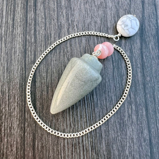 Gray Agate, Pink Opal and White Howlite Teardrop Pendulum GP-169