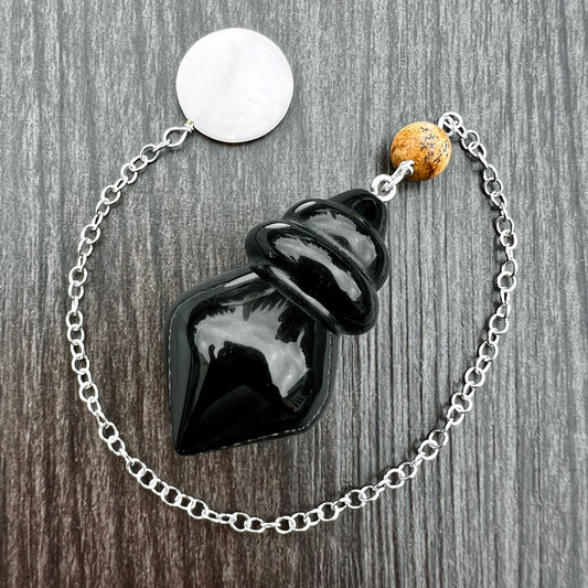 Black Agate, Picture Agate and Mother-of-Pearl Goddess Pendulum GP-200
