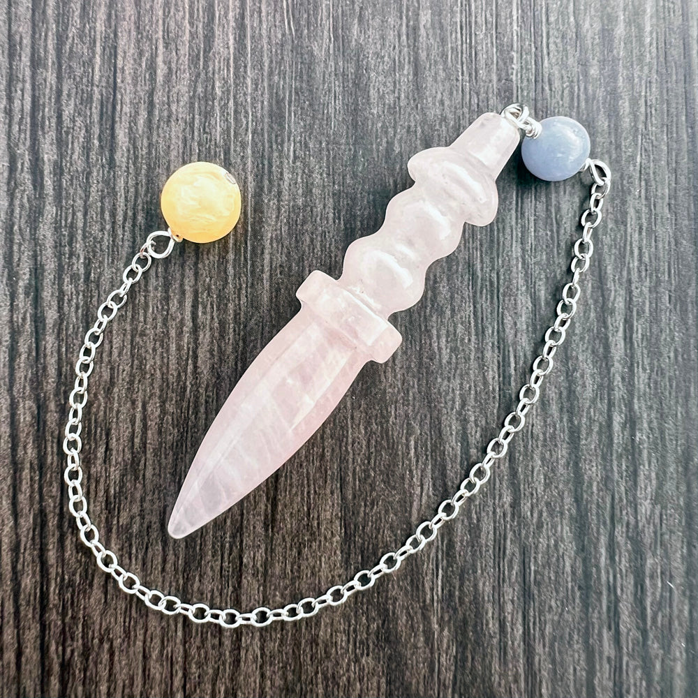 Rose Quartz, Angelite and Calcite Egyptian Pendulum GP-203