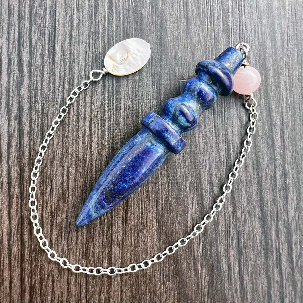 Lapis Lazuli, Rose Quartz and Mother-of-Pearl Egyptian Pendulum GP-204