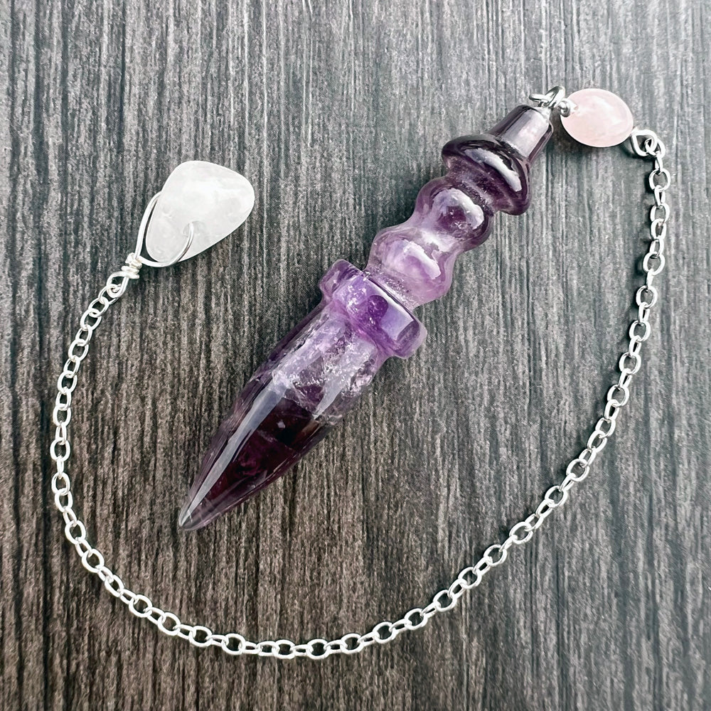 Amethyst, Rose Quartz and Clear Quartz Egyptian Pendulum GP-206