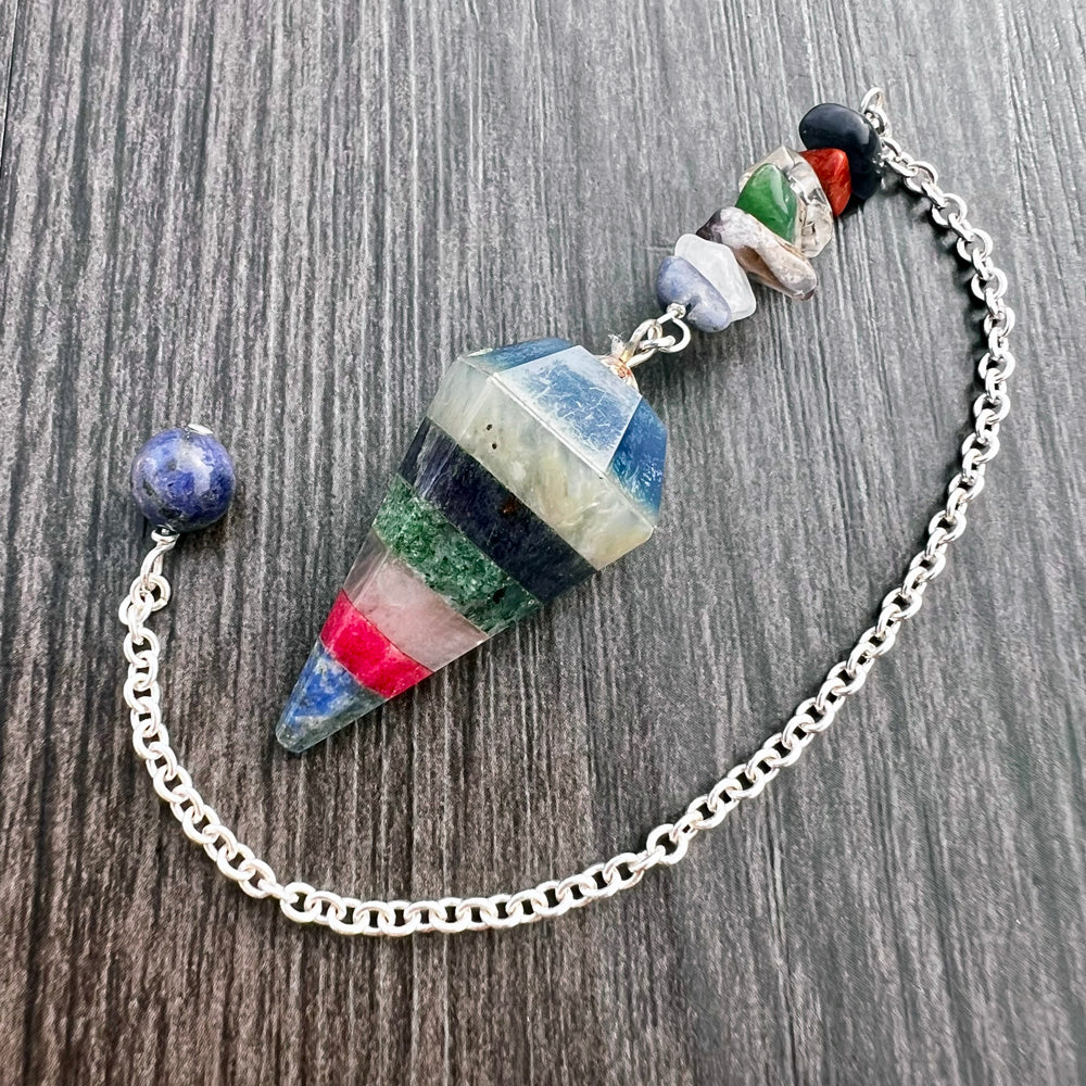 Multi-Gemstone Chakra Faceted Pendulum GP-210