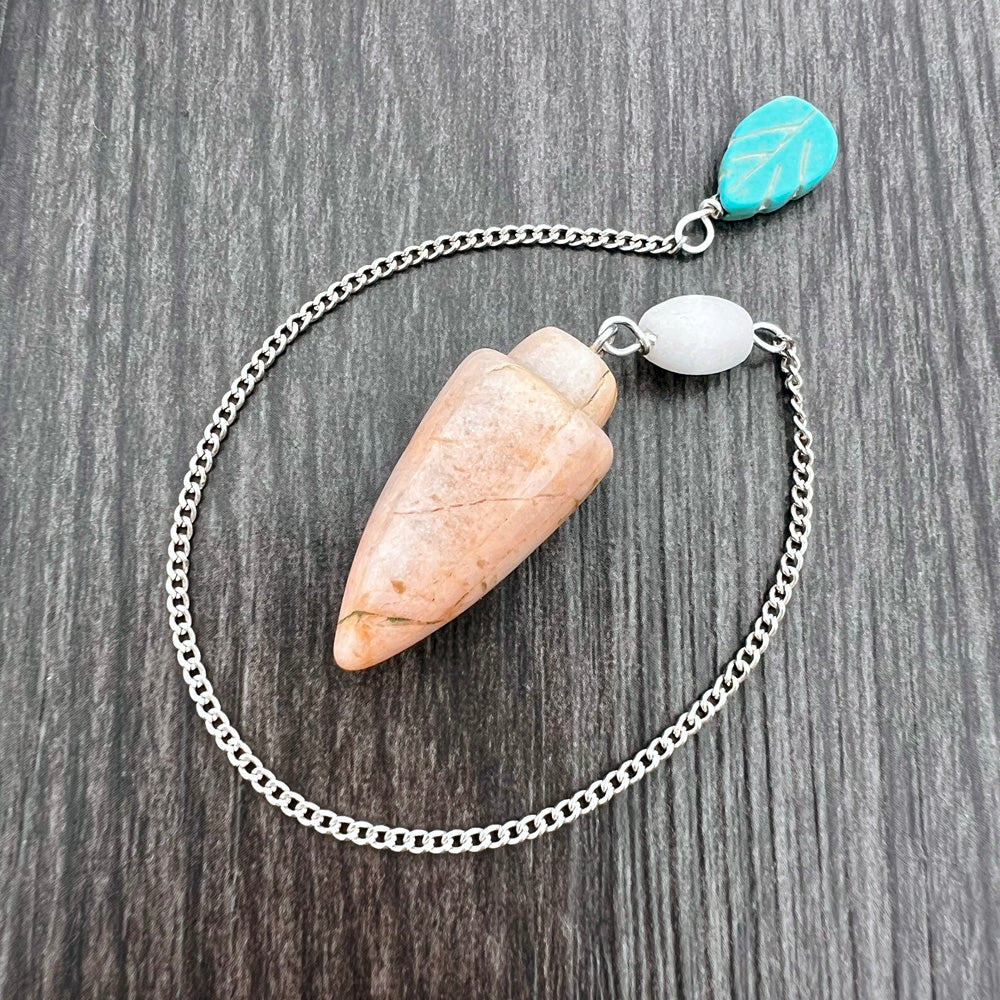 Peach Moonstone, Snow Quartz and Turquoise Mini Teardrop Pendulum GP-211