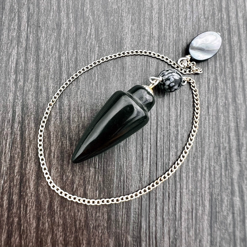 Black Agate, Snowflake Obsidian and Black Mother-of-Pearl Mini Teardrop Pendulum GP-212