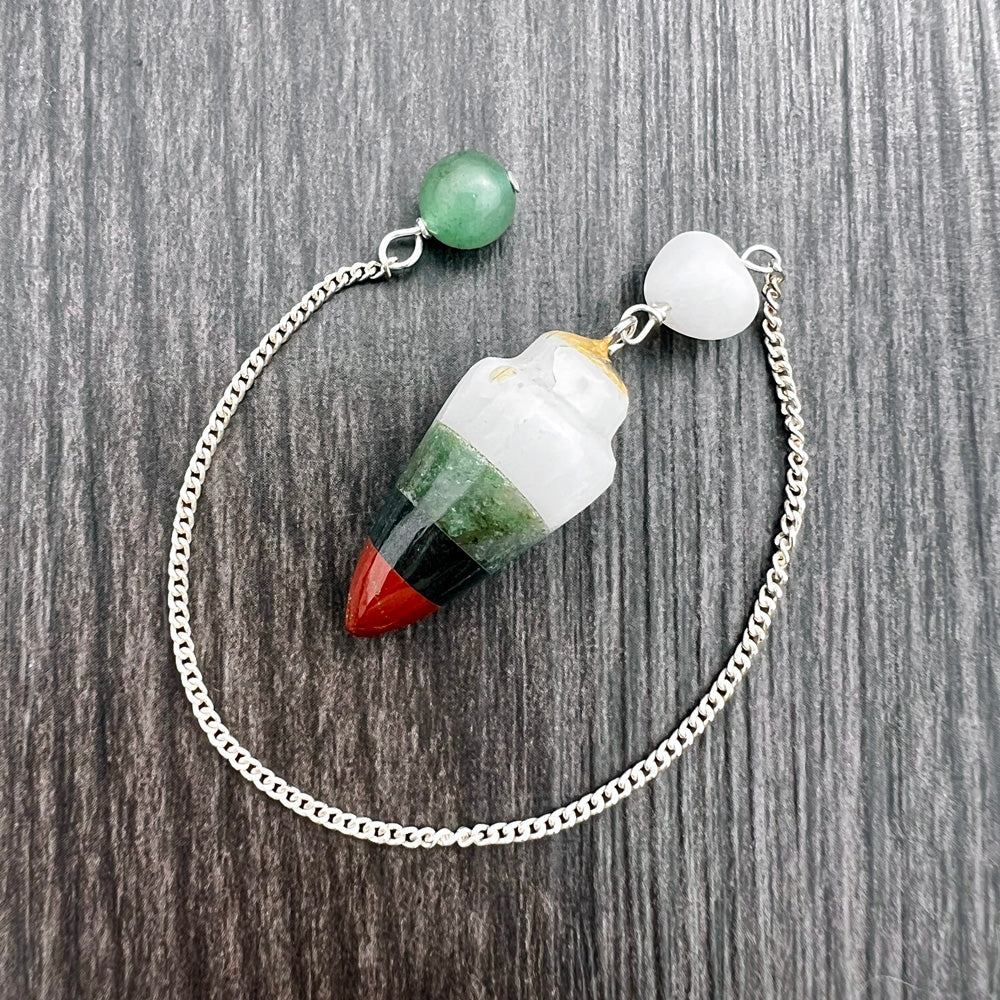 Multi-Agate, White Agate and Green Aventurine Mini Teardrop Pendulum GP-216