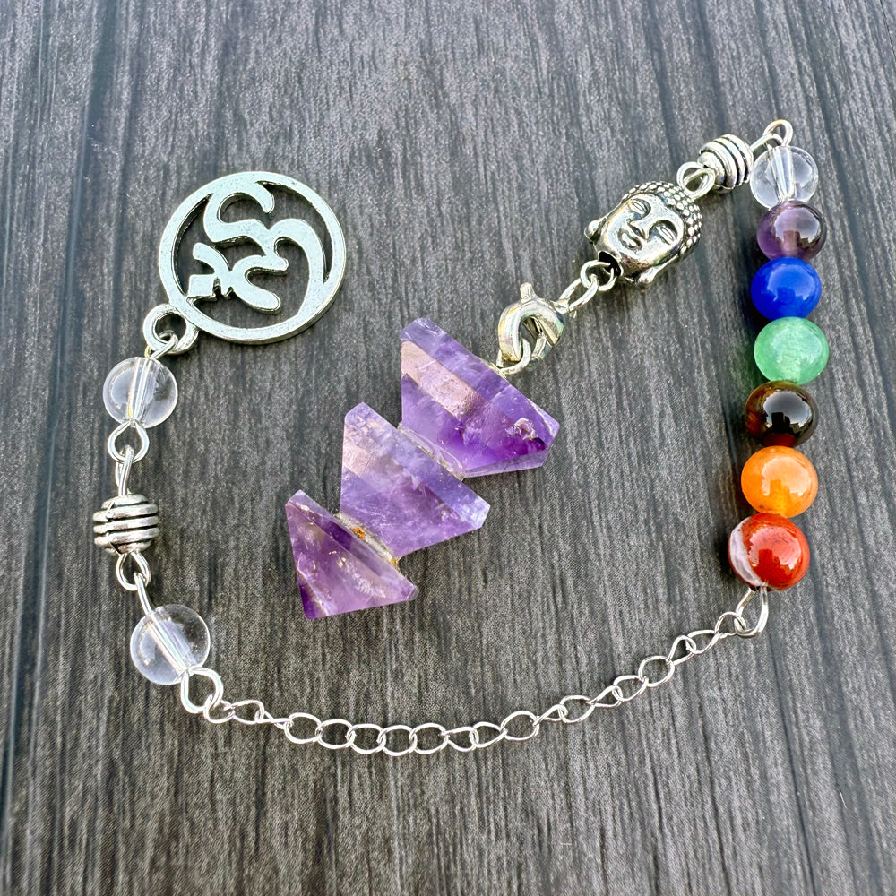 Amethyst Triple Pyramid Pendulum with Buddha Chakra Chain GP-221