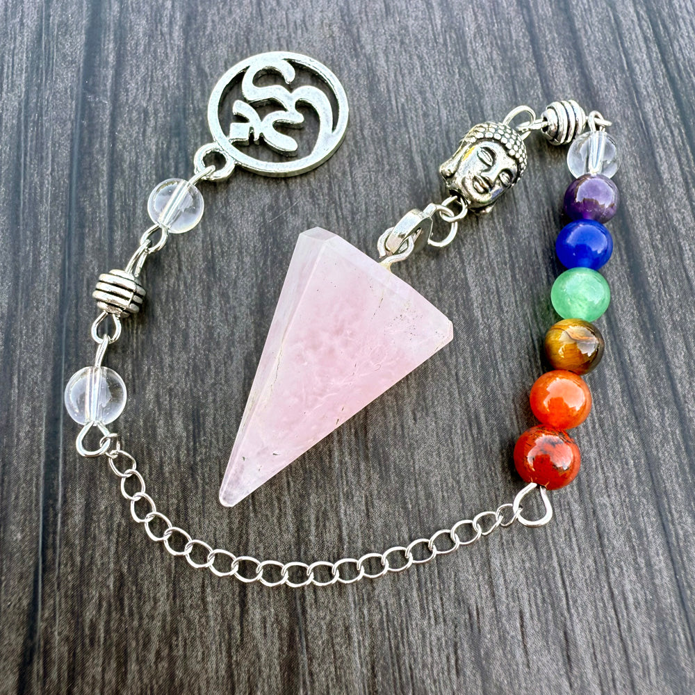 Rose Quartz Triangular Pendulum with Buddha Chakra Chain GP-222