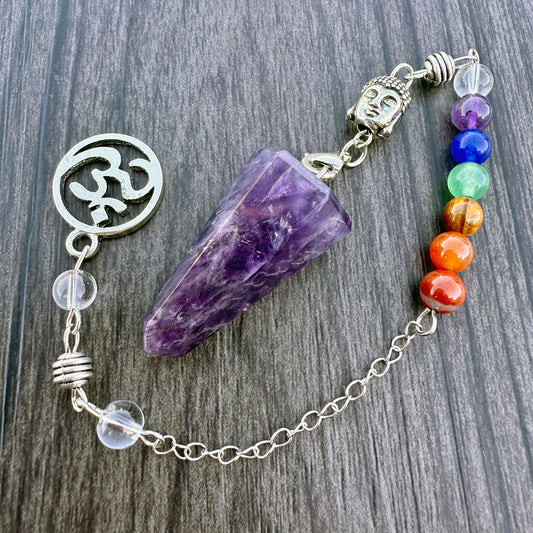 Amethyst Triangular Faceted Pendulum with Buddha Chakra Chain GP-224