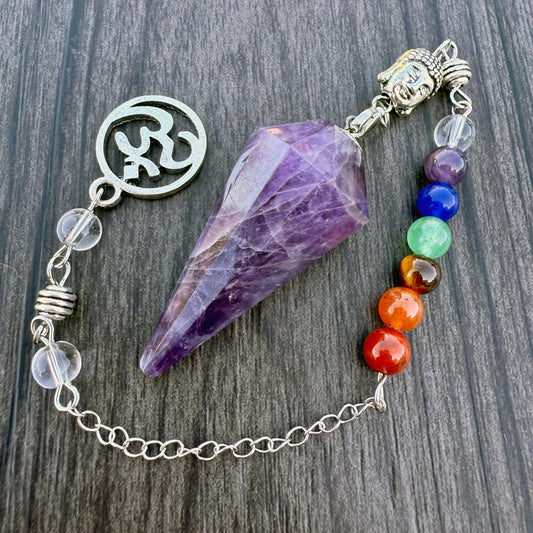 Amethyst 12-Sided Faceted Pendulum with Buddha Chakra Chain GP-228