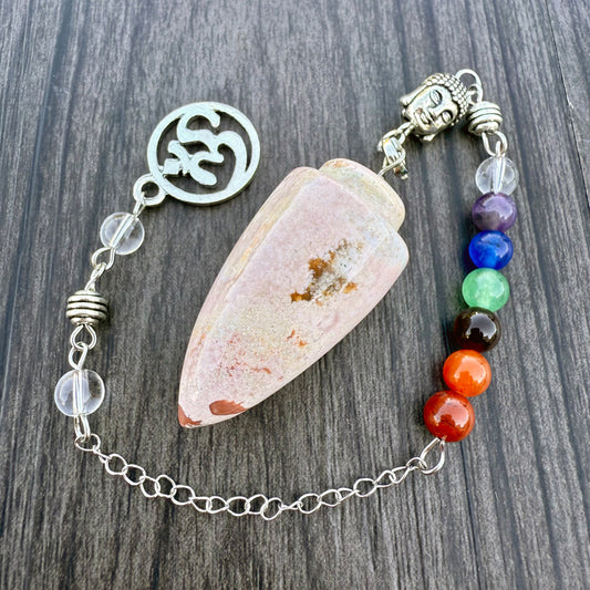 Brecciated Jasper Teardrop Pendulum with Buddha Chakra Chain GP-229