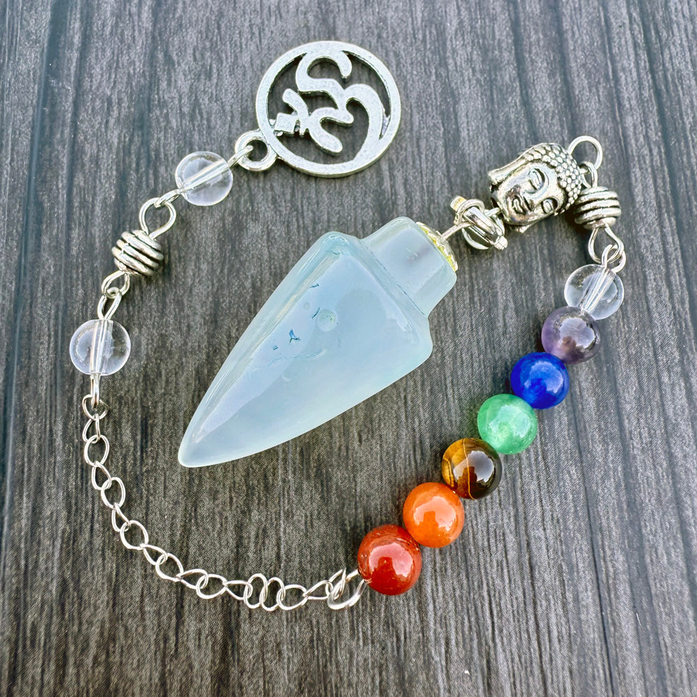 Chalcedony Teardrop Pendulum with Buddha Chakra Chain GP-234