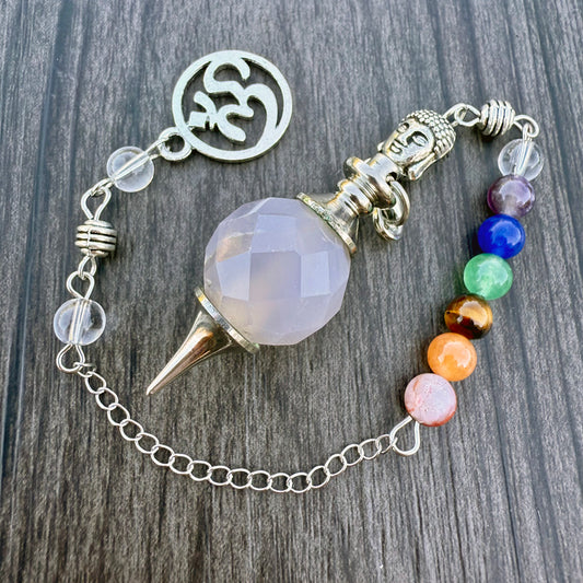 Rose Quartz Faceted Orb Pendulum with Buddha Chakra Chain GP-239