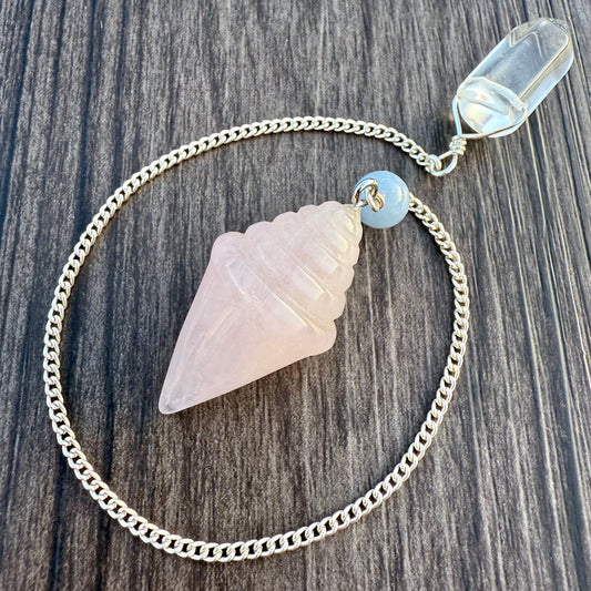 Rose Quartz, Angelite and Clear Quartz Ice Cream Cone Pendulum GP-241