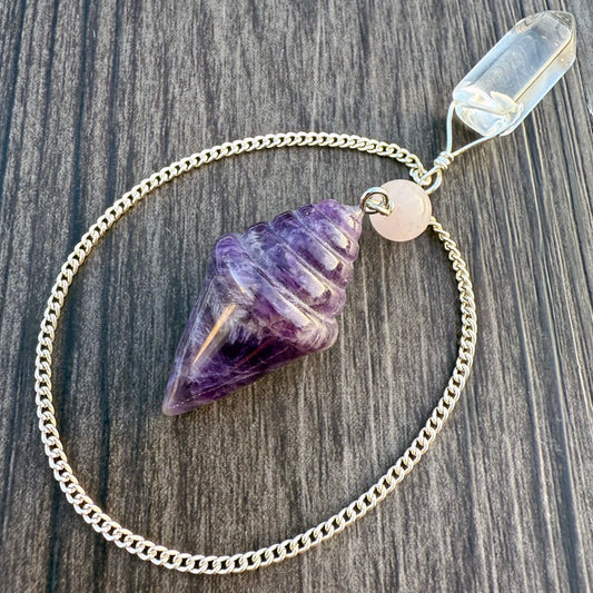 Amethyst, Rose Quartz and Clear Quartz Ice Cream Cone Pendulum GP-243