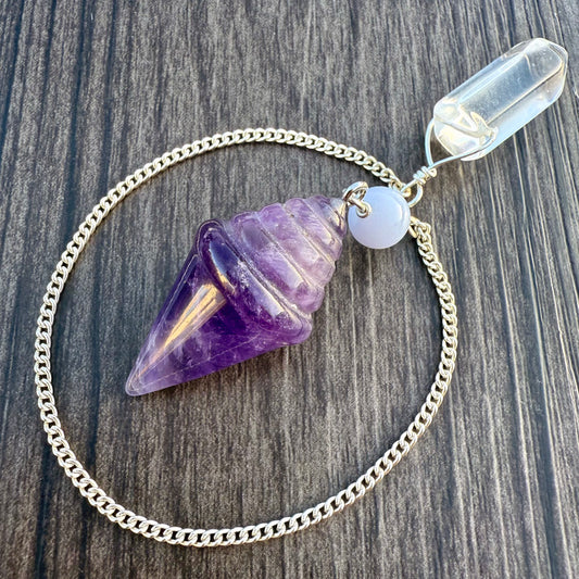 Amethyst, Blue Lace Agate and Clear Quartz Ice Cream Cone Pendulum GP-248