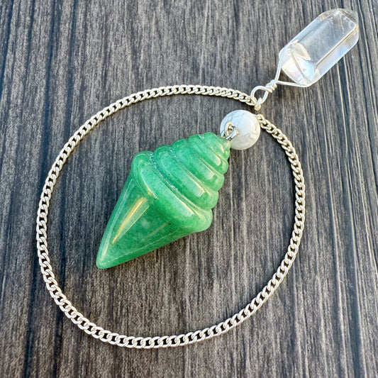 Green Aventurine, White Howlite and Clear Quartz Ice Cream Cone Pendulum GP-249