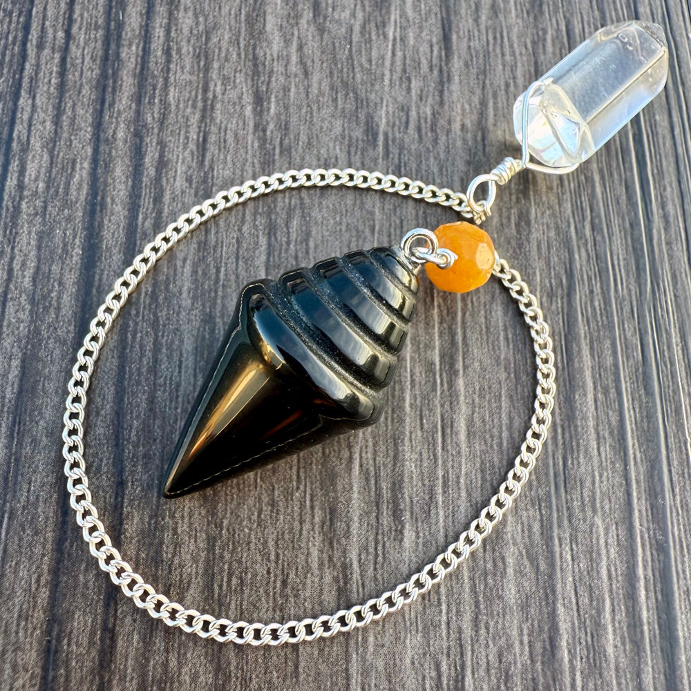 Black Obsidian, Red Aventurine and Clear Quartz Ice Cream Cone Pendulum GP-250