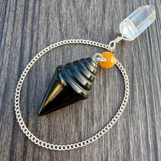 Black Obsidian, Red Aventurine and Clear Quartz Ice Cream Cone Pendulum GP-250