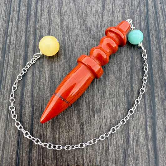 Red Jasper, Amazonite and Calcite Egyptian Pendulum GP-251