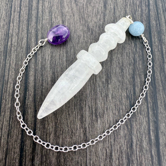 Rock Quartz, Angelite and Amethyst Egyptian Pendulum GP-252