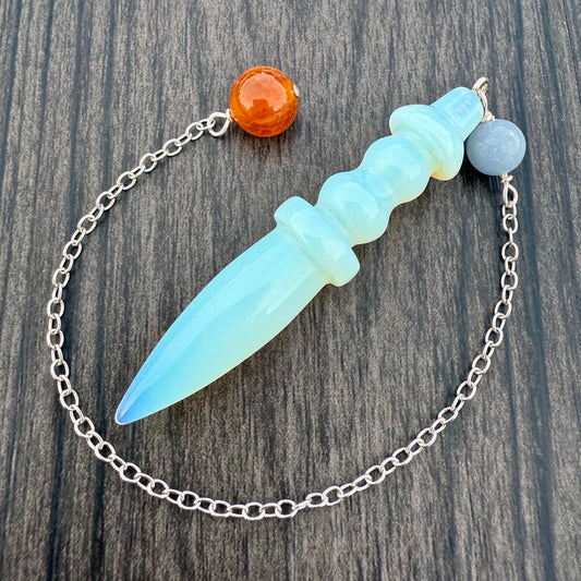 Opalite, Angelite and Crab Fire Agate Egyptian Pendulum GP-253