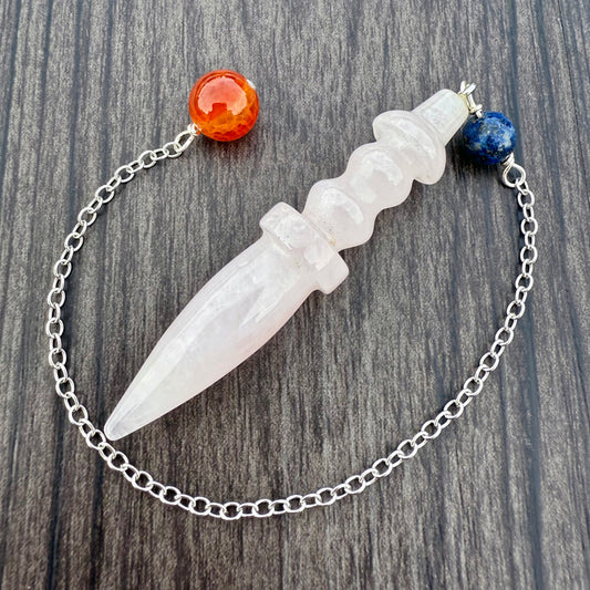 Rose Quartz, Lapis Lazuli and Crab Fire Agate Egyptian Pendulum GP-254