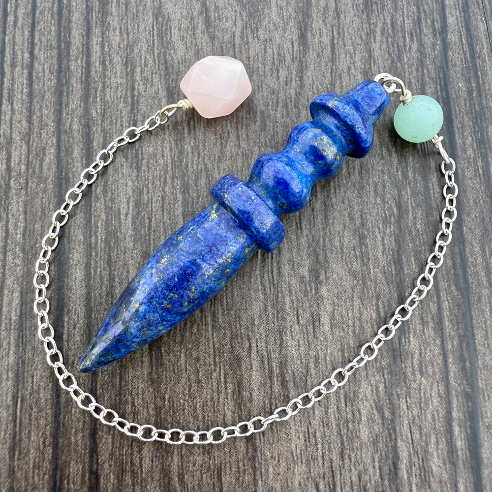 Lapis Lazuli, Amazonite and Rose Quartz Egyptian Pendulum GP-255