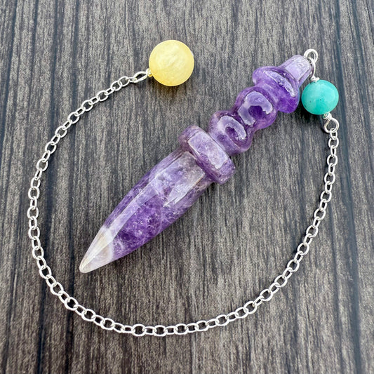 Amethyst, Amazonite and Calcite Egyptian Pendulum GP-257