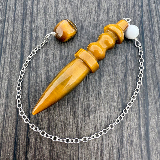 Tiger's Eye and White Howlite Egyptian Pendulum GP-258