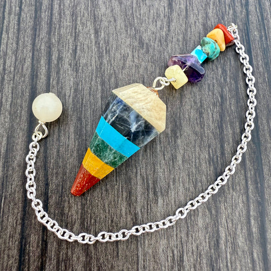 Multi-Gemstone Chakra Faceted Pendulum GP-260