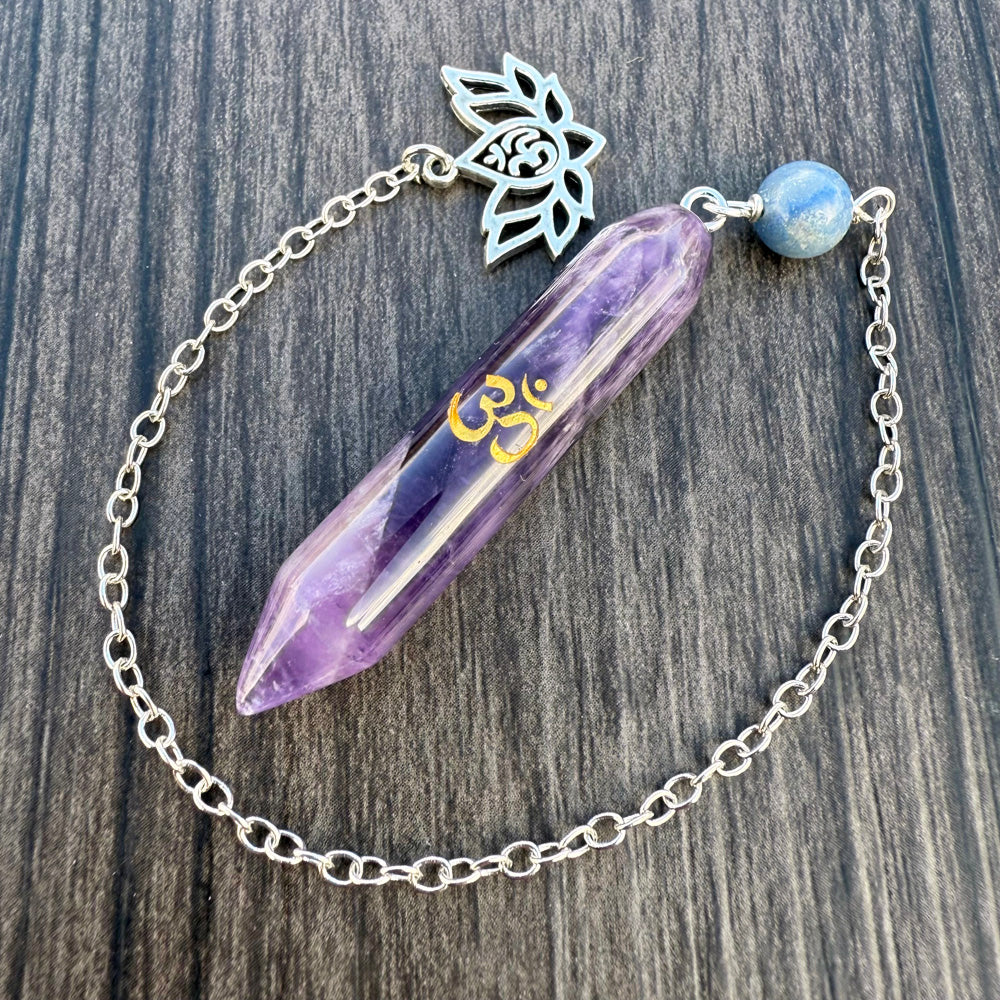 Amethyst, Blue Aventurine and Lotus Om Meditation Pendulum GP-272