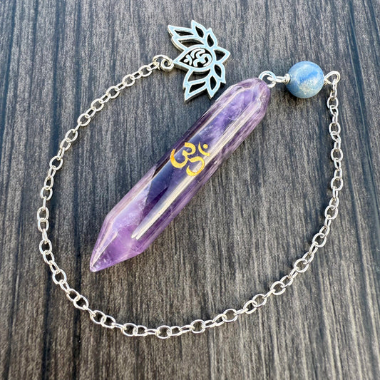 Amethyst, Blue Aventurine and Lotus Om Meditation Pendulum GP-272