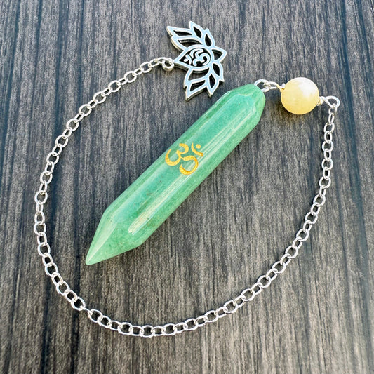 Green Aventurine, Calcite and Lotus Om Meditation Pendulum GP-275