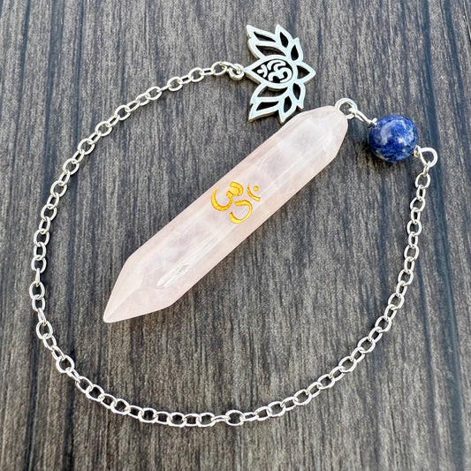 Rose Quartz, Sodalite and Lotus Om Meditation Pendulum GP-277