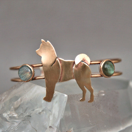 Akita Pride Labradorite Bronze Cuff Bracelet