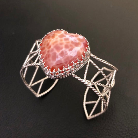 Snakeskin Carnelian Heart Geometric Bracelet Cuff