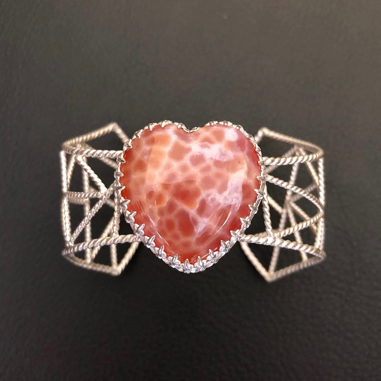Snakeskin Carnelian Heart Geometric Bracelet Cuff